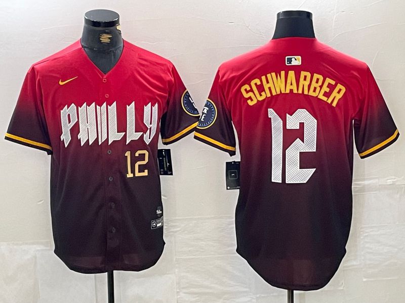Men Philadelphia Phillies #12 Schwarber Red City Edition Nike 2024 MLB Jersey style 3->philadelphia phillies->MLB Jersey